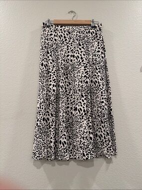 Black & White Leopard Print Midi Skirt